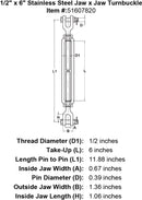 Stainless Steel Jaw x Jaw Turnbuckle, U.S. Type