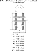 Stainless U-Bolts With Oversized Head