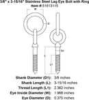 Stainless Lag Eye Bolts With Ring