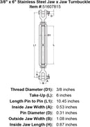 Stainless Steel Jaw x Jaw Turnbuckle, U.S. Type