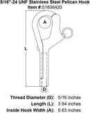 Stainless Steel Threaded Pelican Hook
