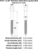 Stainless Rod Style Lag Eye Bolt