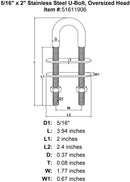 Stainless U-Bolts With Oversized Head