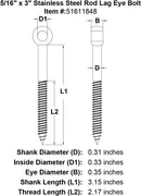 Stainless Rod Style Lag Eye Bolt