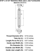 Stainless Steel Jaw x Jaw Turnbuckle, U.S. Type