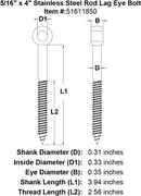 Stainless Rod Style Lag Eye Bolt