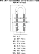 Stainless U-Bolts With Oversized Head, Metric