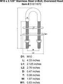 Stainless U-Bolts With Oversized Head, Metric
