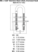 Stainless U-Bolts With Oversized Head, Metric