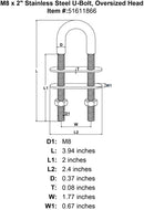 Stainless U-Bolts With Oversized Head, Metric