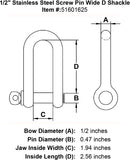 Stainless Steel Screw Pin Wide D Shackle