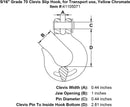 Grade 70 Clevis Slip Hook, for Transport use, Yellow Chromate