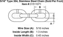 Type 304 Stainless Steel Chain (Sold Per Foot)