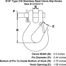 Type 316 Stainless Steel Clevis Slip Hooks