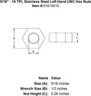 Stainless Hex Nuts - UNC Left Hand