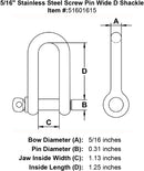 Stainless Steel Screw Pin Wide D Shackle