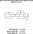 Type 316 Stainless Steel Chain (Sold Per Foot)