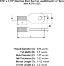 5/16" x 1-1/2" Stainless Steel Eye Tab Lag Bolt with 1/4" Bore