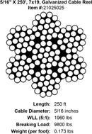 PRO Strand 7x19, Hot Dip Galvanized Cable Reel