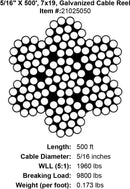 PRO Strand 7x19, Hot Dip Galvanized Cable Reel