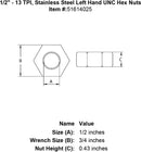 Stainless Hex Nuts - UNC Left Hand