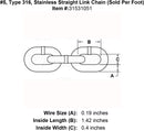 Type 316 Stainless Straight Link Chain (Sold Per Foot)