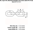 Type 316 Stainless Straight Link Chain (Sold Per Foot)
