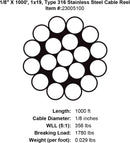 Grand Strand 1x19 Type 316 Stainless Steel Cable Reel