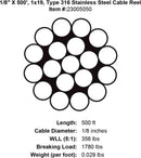 Grand Strand 1x19 Type 316 Stainless Steel Cable Reel