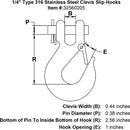 Type 316 Stainless Steel Clevis Slip Hooks