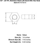 Stainless Hex Nuts - UNC Left Hand