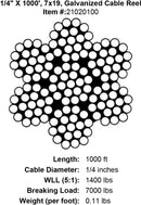 PRO Strand 7x19, Hot Dip Galvanized Cable Reel