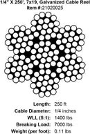 PRO Strand 7x19, Hot Dip Galvanized Cable Reel