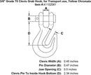 Grade 70 Clevis Grab Hook, for Transport use, Yellow Chromate