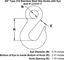 Type 316 Stainless Steel Slip Hooks with Eye