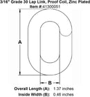Grade 30 Lap Link, Proof Coil, Zinc Plated