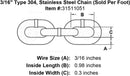 Type 304 Stainless Steel Chain (Sold Per Foot)