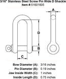 Stainless Steel Screw Pin Wide D Shackle