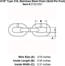 Type 316 Stainless Steel Chain (Sold Per Foot)