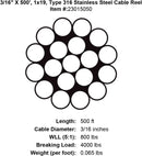 Grand Strand 1x19 Type 316 Stainless Steel Cable Reel