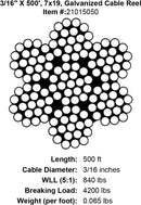 PRO Strand 7x19, Hot Dip Galvanized Cable Reel